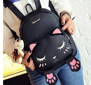 Wholesale- School Backpacks Style Women Backpack Black Cat Fun Quality PU Leather Fashion Women Sweet Shoulder Bag Travel Books Rucksack