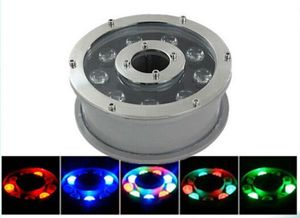 Undervattensbelysning 9W LED Fountain Light RGB varm vit cool vit färg rostfritt stål härdat glas pool uppfödning dammvattenland