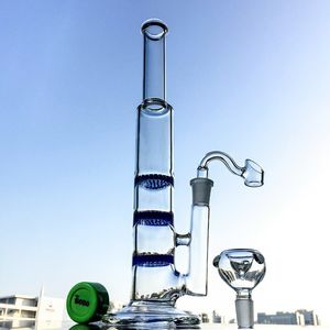 10 pollici Dab Oil Rigs Tubo dritto Bong Water Pipes 14mm Giunto con ciotola Banger al quarzo Tre Perc Glass Water Bong Waterpipe