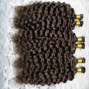 Extensões de cabelo humano de fusão # 2 Mais Escuro Marrom brasileiro virgem extensão do cabelo de queratina eu ponta extensões de cabelo encaracolado 300g / fios