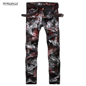 Wholesale- Fashion Mens Floral Printed Jeans Pants Slim Fit Hip Hop Painted Denim Joggers Man Club Wear Personality Jeans Trousers Straight