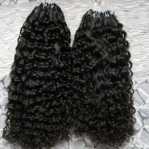 Afro kinky curly micro link extensões de cabelo humano preto 200g brasileiro kinky curly micro loop extensões de cabelo 200 s