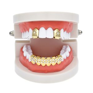 Новые Мужчины Женщины хип-хоп позолоченные пользовательские рот Grillz набор CZ горный хрусталь 2 шт. один топ 6 зубов Нижний комплект золотые грили