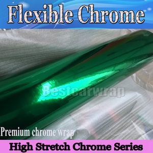Melhor envoltório verde do vinil do cromo com bolha do ar Mirror do espelho flexível flexível do cromo para o carro de envolvimento do carro Folha: 1.52x20m / rolo 5x66ft