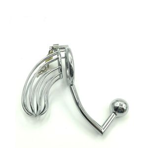 Medium Male Stainless Steel Cock Penis Cage Catheter With Anal Hook Anus Plug Butt Beads Chastity Belt Device BDSM Sex Toy