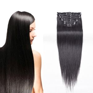 ELIBESS Clip In Hair 7 pcs set 120g Clip In Human Hair Extensions Straight Brazilian Human Hair