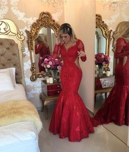 New plus size Elegant Red evening dress full lace prom dress mermaid Celebrity dubai pregnant Applique evening gown beadings