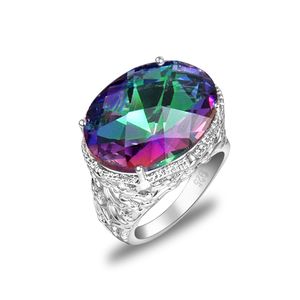 Luckyshine bröllop smycken glänsande regnbåge oval eld mystisk topaz ädelsten silver unisex älskare ring smycken US storlek 7-9