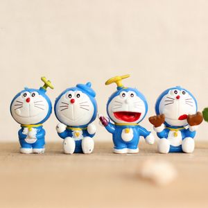 4 pz/set Gatto Doraemon figurine decorazione del giardino mini fata animali da giardino statua in miniatura Muschio micro ornamenti paesaggistici in resina