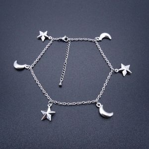 Stainless Steel Anklets Fashion Jewelry Ankle Bracelet Star and Moon Charm Waterproof 23+5 cm Adjust to 11" Factory Offer