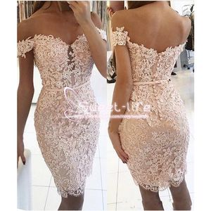 Modest Short 2020 Sheath Homecoming Dresses Off Shoulder Sleeveless Full Lace Knee Length Cocktail graduation Dresses1655802