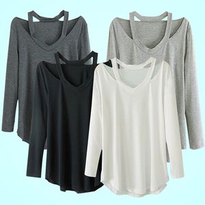 Atacado- 2016 novo produto feminino v-garganta plus tamanho tops solto manga longa t-shirt casual vestido tee