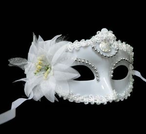 ハロウィーンマスク子供の日マタニティドレス美しさ王女半分の顔の花の花の羽ホワイトマスク