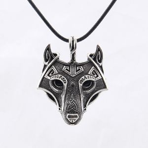 Vintage Silver Norse Vikings Wolf Necklace For Women and Men Goth Animal Pendant Leather Rope Chain Around The Neck Choker Jewelry Party Gifts