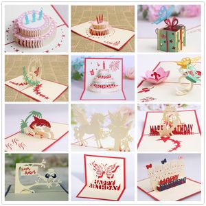 birthday party decorations kids greeting cards birthday party favors 3D birthday pop up cards greeting card 12 styles per lot