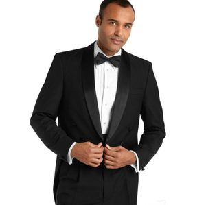 Custom Made Fashion Style Groom Tuxedo Svart Groomsman Peak Lapel Män Bröllopskläder Brudgum (Jacka + Byxor + Bowtie) Två Piece