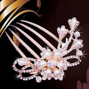 Oszałamiające Perły ślubne Kryształ Rhinestone Hairpin Flower Diamante Hair Clip Comb # R801.