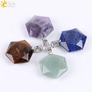 Wholesale jewelry facets resale online - CSJA Faceted Stars Hexagon Charming Necklace Pendants for Men Women Healing Balance Reiki Natural Stone Green Jade Fashion Jewelry E643 A