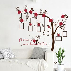 Wholesale rose flower wall decal resale online - SK9086 Rose Flowers Tree Photo Frame Wall Stickers Tree Branches Wall Decals For Kids Rooms Birds Wall Art Home Decor