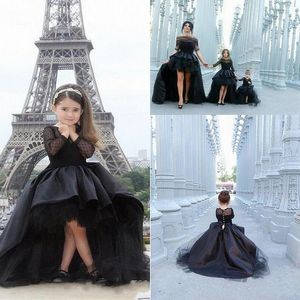 Black Hi Lo Pageant Dresses For Girls Jewel Long Sleeve Flower Girl Dresses For Toddlers Teens Kids Formal Wear Party Communion Dr298W