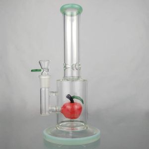 Cam PERC Bong Düz Tüp Bong Waterpipe 11 '' Kırmızı Elma İç Renk Vurgusu Ağızlık Cam Besikli Su Borusu