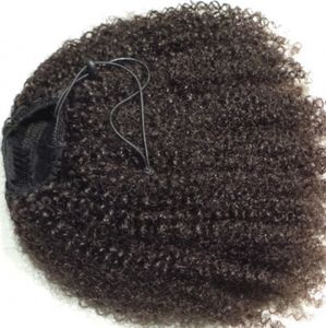 African American Human Hair Ponytail Extensions Brazylijski Dziewiczy Włosy 140G-160g Kinky Kręglarski Sznurek Pony Tail # 2 Kolor Szybka Wysyłka