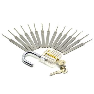 Hight Quality Stainless Steel 22pcs Lock Pick Set+ Transparent Practice Padlock with Leather Case Loksmith Tools Free Shipping