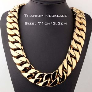 Top Quality Real Titanium Steel Jewelry Heavy Curb Cuban Link Necklaces For Men's Exaggerated Gold Chain 71cm*3.2cm