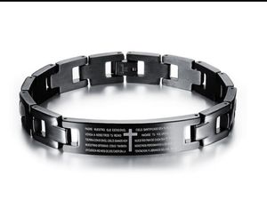 Hälsa Energi Armband Bangle Engelska Bibel Titan Rostfritt Stål Kors Brev Bön Bracelets för män Svart Smycken