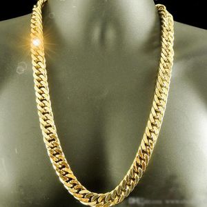 Коренастый мужские ожерелье твердые цепи желтое золото 18 карат заполнены тяжелые толстые плотный Майами полированный двойной снаряженном состоянии цепи ссылка 24 дюймов