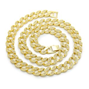 Hip Hop Bling Iced Out Collana con catena a maglie cubane con diamanti simulati Gioielli in argento dorato per uomo