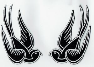 Cool Black Tattoo Sparrow Swallow Embroidered Patch Motorcycle Biker Patch Iron On Clothing Punk Patch 4.25"*2.6"