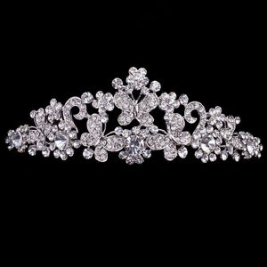 Cheap but High Quality Silver Rhinestone Butterfly Pageant Tiara Crown Bridal Hair Accessories Party Princess Queen Headpieces Free Shipping