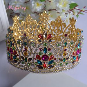 Vintage Barok Gelin Tiaras Aksesuarları Altın / Gümüş Renkli Kristaller Prenses Şapkalar Çarpıcı Düğün Tiaras ve Taçlar 17.5 * 9.2 cm H22