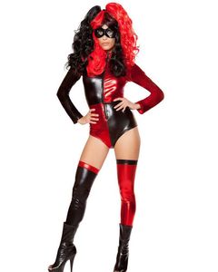 Red White Color Sexy Women Halloween Party Clown Cosplay Bodysuit Circus Joker Masquerade Stage Performance Costume