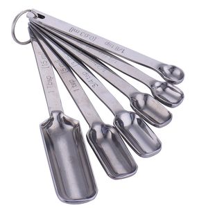 2017 Narrow 6pcs/set Stainless Steel Measuring Spoons Cups Measuring Set Tools for Baking Coffee Tea Spoons Kits for Kitchen Tools