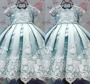 Christening Dresses Blue Cap Sleeves Lovely Ball Gown Birthdays Party Dress with Appliques Baby Infant Toddler Baptism