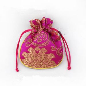 Rich Flower Small Drawstring Cloth Bags with Lined Silk Brocade Jewelry Packaging Pouch Candy Favor Bag Trinket Coin Pocket 11x14 cm