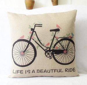 1x Vintage Composite Linen Pillow Case Bicycle Car Scatter Cushion Cover 42x42cm