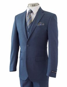 Kvalitet Mäns Blå Formell Slim Tuxedo Och Mäns Bröllopsklänning 3 Piece Set (Coat + Pants + Vest) Anpassad