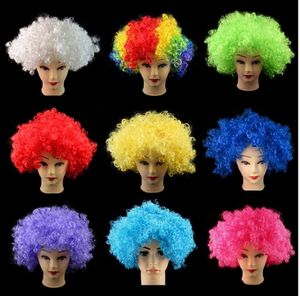 Party Wigs Rainbow Afro Hairpiece Dorosły Kostium Futbol Peruki Halloween Christmas Kolorowe Peruki Head Explosion