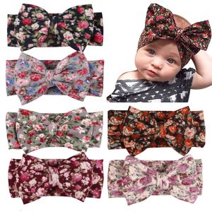 Noworodek Contton Floral Hairband Rabbit Bowknot Headband Kidding Nakrycia głowy Kwiaty Drukowane YL