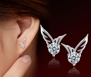 Designer örhänge Tillbehör Stud Stud New Wome's Silver Color Jewely Angel Wings Crystal Ear Stud Earrings Shiny CZ Zircon Jewelry Brincos Femme