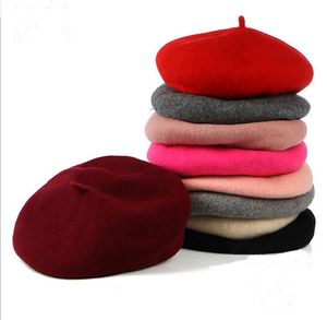 New Fashion 100%Women Adjustable Winter Wool Solid Berets Beanie Flat Cap High Quality Painter Hat For Lady 10pcs/lot