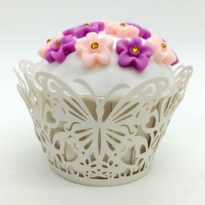 Hochzeit Gefälligkeiten Schmetterling Laser geschnitten Spitze Creme Tasse Kuchen Wrapper Cupcake Wrapper Für Hochzeit Geburtstag Party Dekoration 12 stück pro Los