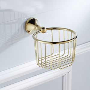 Free shipping Wall Mounted Brass Toilet Paper Holder With Golden color/ Toilet paper basket