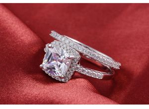 Bra man gjorde 2ct kudde skära syntetisk diamant engagemang uppsättning ring för kvinnor äkta 925 sterling silver ring vitguld pläterad