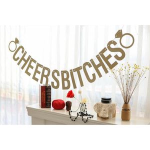 Event & Party Supplies Gold Glittered Cheers Bitches with 2 Rings Bridal Shower Banner Bachelorette Hen Party Decoration