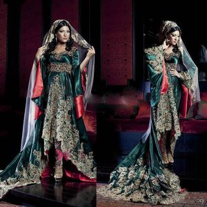 Arabian India Saudi Robe Long Sleeves Sweetheart Dresses Hunter Green with Lace Appliques Muslim Evening Gowns