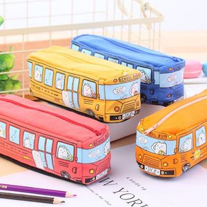 Children Pencil Case Cartoon Bus Car Stationery Bag Cute Animals Canvas Pencil Bags For Boys Girls School Supplies Toys Gifts